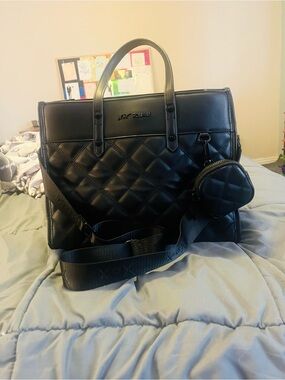 Betsey Johnson Black Quilted Tote with Crossbody Strap